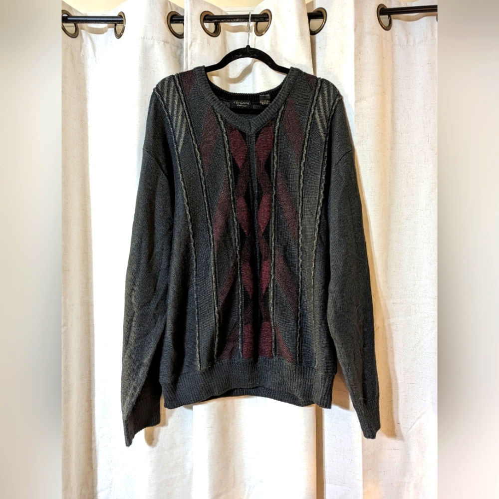 Gray Red And Black 3D Grandpacore Causal Moody Academia  Sweater